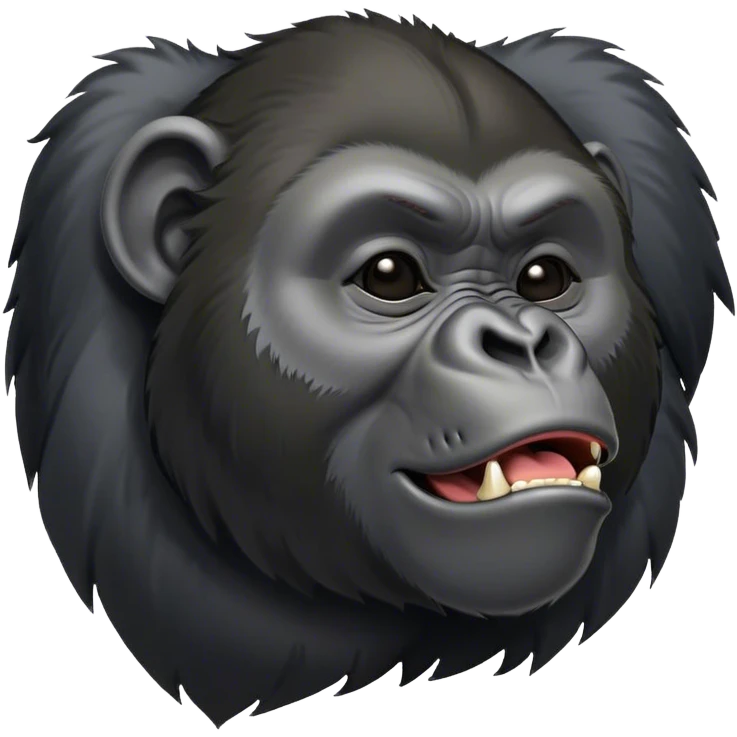 Cinematic Cute Yawning mountain Gorilla Portrait Emoji, Head tilted slightly with a dramatic, wide-open yawn, showcasing a formidable build with a black and greyy mane and drowsy, half-closed eyes, Simplified yet irresistibly adorable features, highly detailed, glowing with a soft, cozy jungle glow, high shine, relaxed yet expressive, stylized with a dash of whimsical primate charm, soft glowing outline, capturing the essence of a drowsy yet affectionate guardian that appears ready to stretch out for a nap! emoji