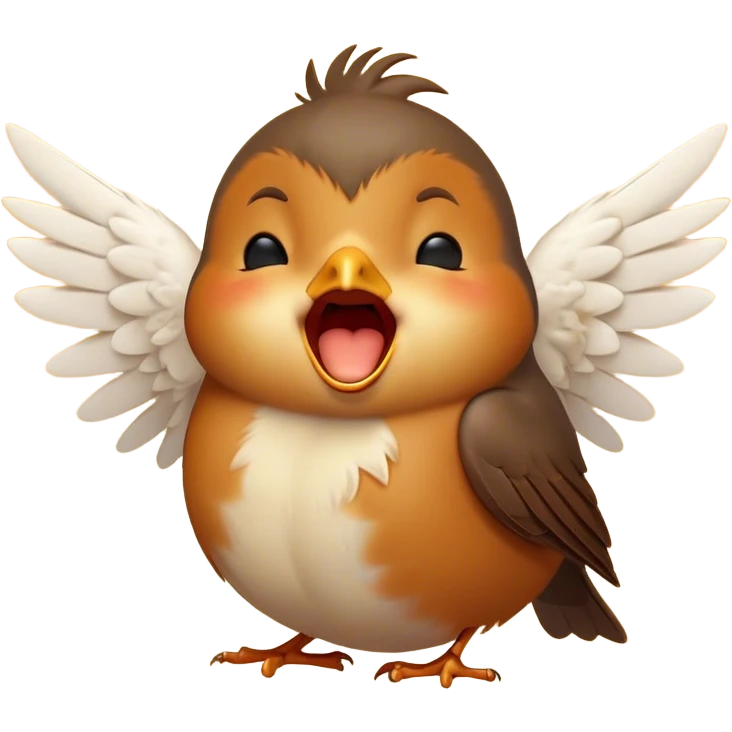 Cinematic Cute Yawning Robin Portrait Emoji, Head tilted slightly with a dramatic, wide-open yawn, showcasing a small, softly feathered body with gently drooping wings and sleepy, half-closed eyes, Simplified yet irresistibly adorable features, highly detailed, glowing with a soft, cozy glow, high shine, relaxed yet expressive, stylized with a dash of whimsical woodland charm, soft glowing outline, capturing the essence of a drowsy yet affectionate robin that appears ready to stretch out for a nap! emoji