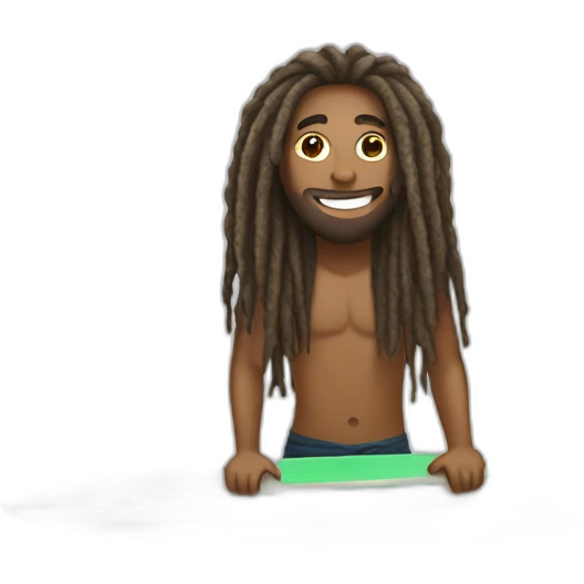 dude with dreadlocks on surfboard emoji
