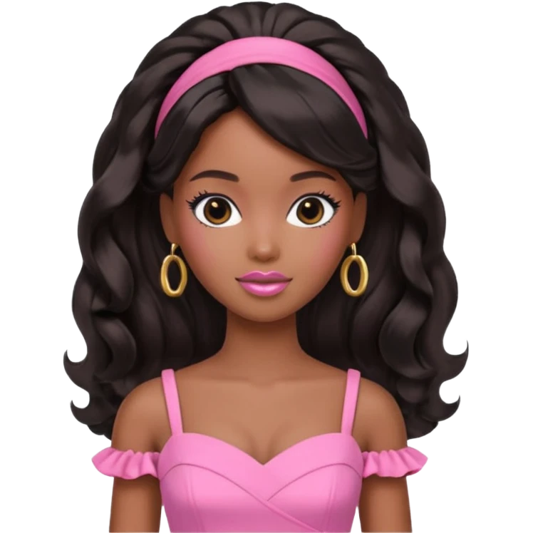 black barbie. half up half down hair, pink dress, super pretty emoji