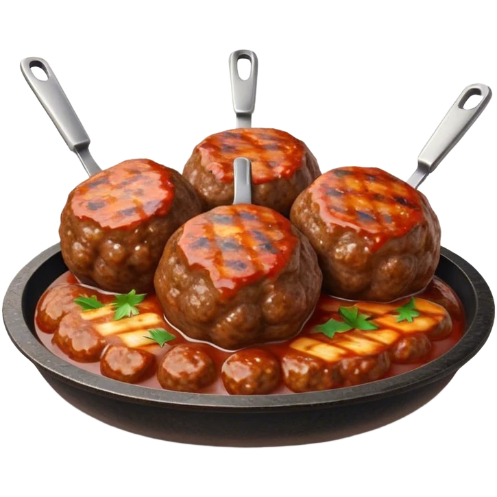 Cinematic Realistic Kofte Dish Emoji, depicted as seasoned, grilled meatballs with a charred exterior rendered with lifelike textures and robust, appetizing lighting. emoji