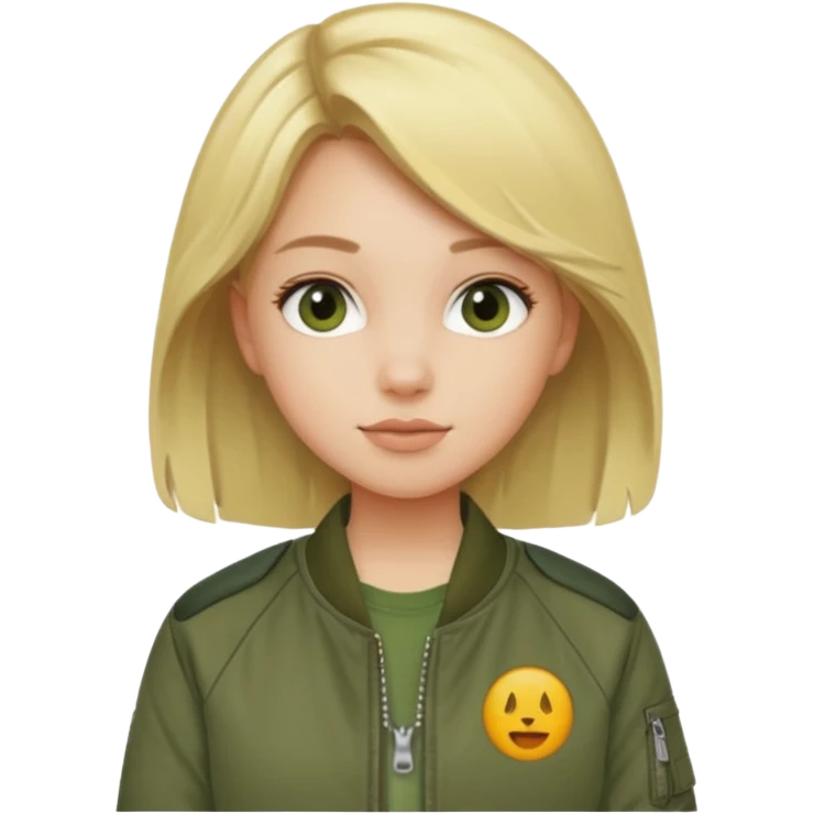 a blonde girl wearing a khaki green bomber jacket emoji