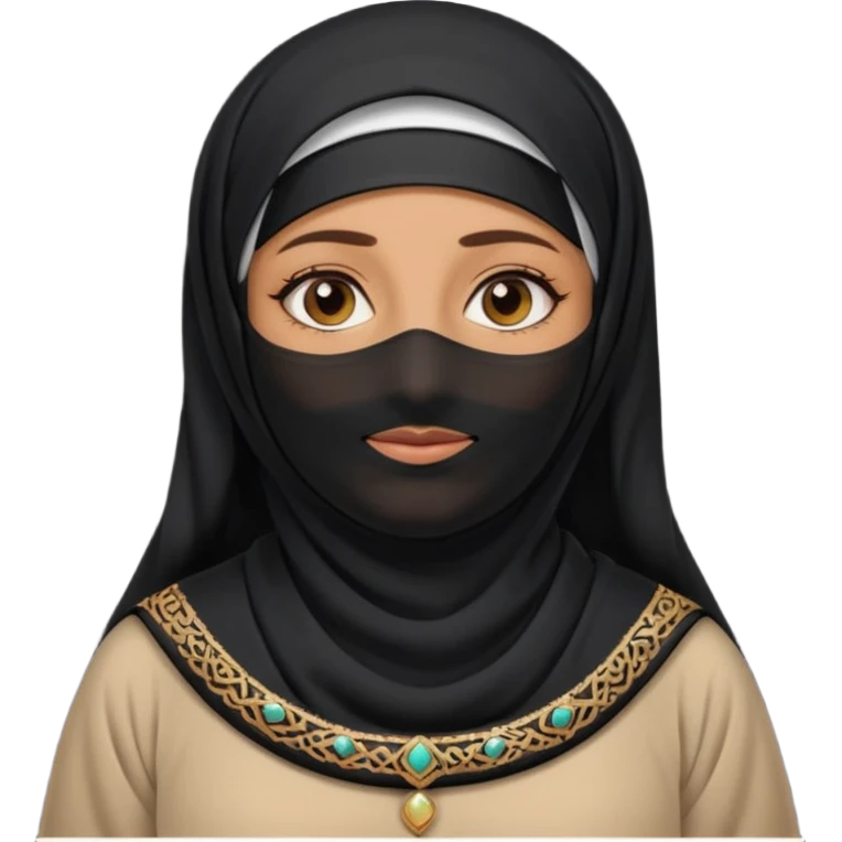 an old emirati women wearing traditional cloths covers her face with burg'a a;; the cloths and burqa'a are black no accessories UAE vibes emoji