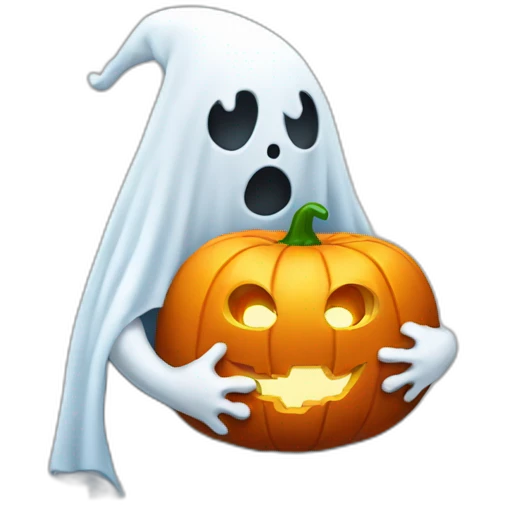 Friendly Ghost with pumpkin lantern emoji