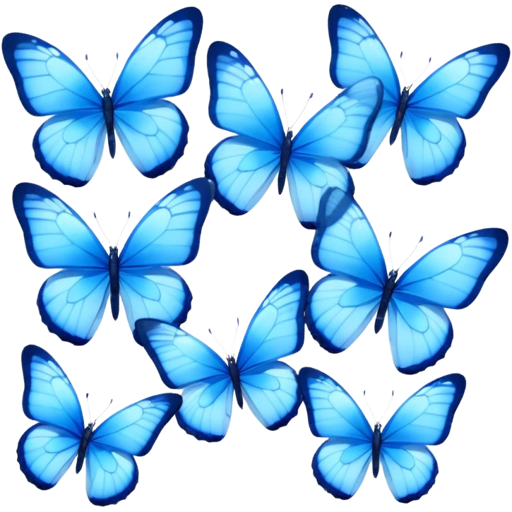 "A collection of blue butterflies in different sizes, delicate and ethereal."
 emoji