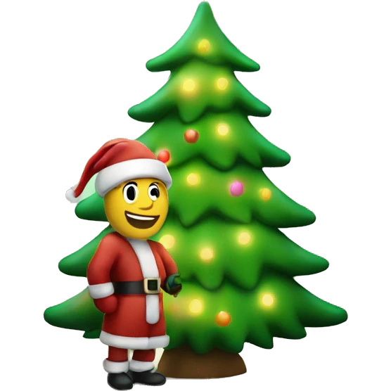 glowing christmas tree with sant emoji