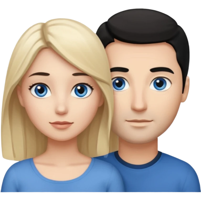 Blank woman with blond hair and blue eye color on left. And also a blank man with black hair and grey eye color in the middle. And a blank woman with brown hair and grey eye color on the right. Holding each other  emoji