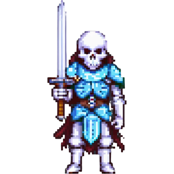 pixel art skeleton warrior wielding a sword, classic RPG look emoji