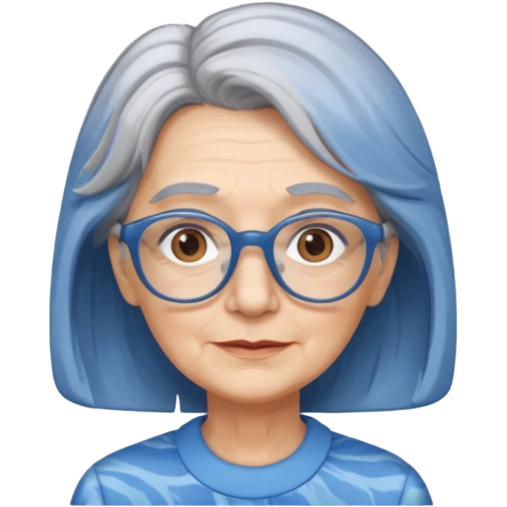 Older woman, shoulder length gray hair marbled blue rectangular glasses  emoji