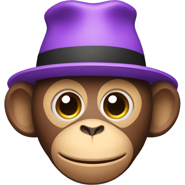 Iphone emoji monkey with hat , background color is white purple emoji