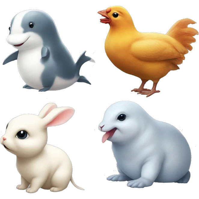 Beluga, a electric chipmunk, a bunny and a chickenbutt emoji