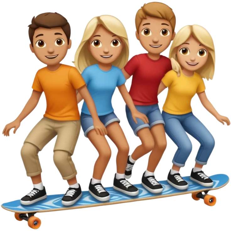 Four people on one long skateboard emoji