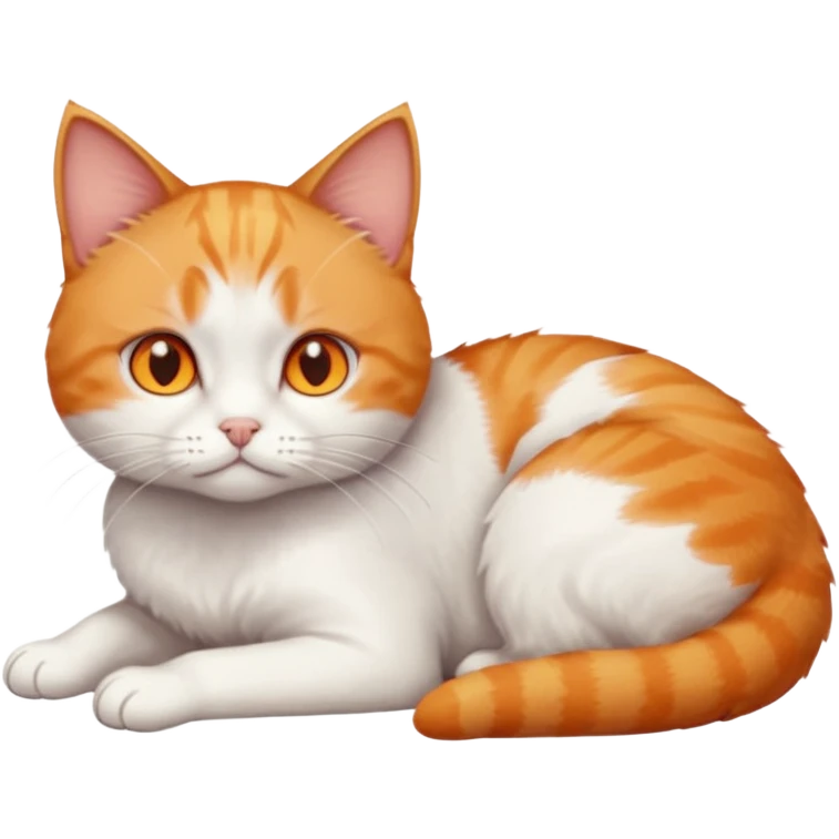 full body sad tiny short hair ginger and white cat with orange eyes lying down emoji