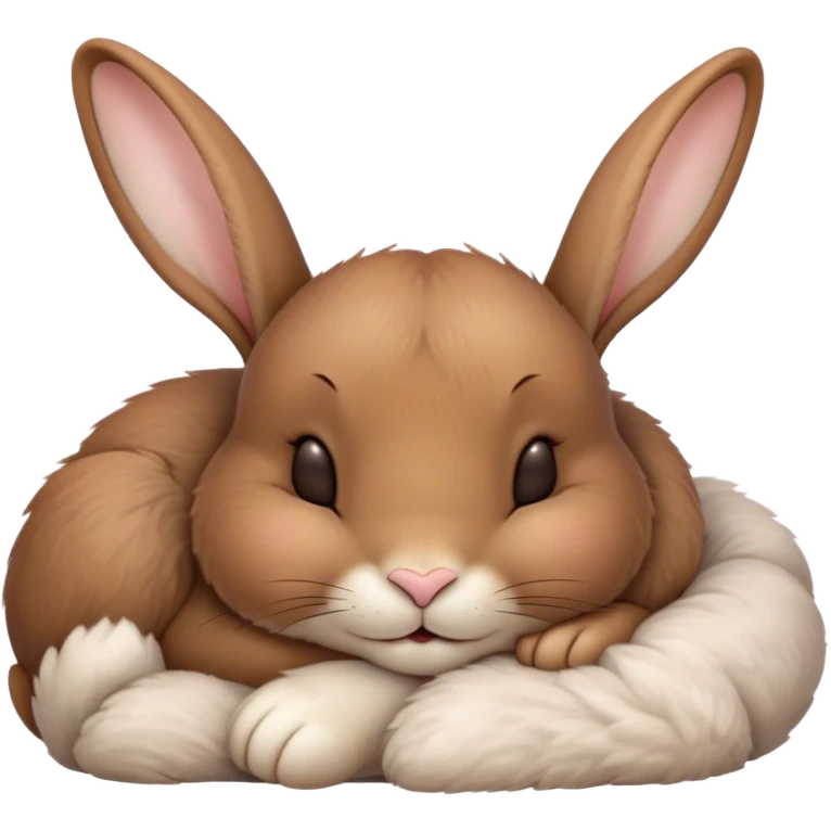 Meme-Worthy Cute Sleeping Brown Rabbit Portrait Emoji, Head resting peacefully with a contented smile, showcasing a delightfully sturdy build and a luxuriously soft brown fur, eyes shut in a serene nap, Simplified yet hilariously adorable features, highly detailed, glowing with a soft, drowsy light, high shine, relaxed and utterly lovable, stylized with an air of playful laziness, bright and heartwarming, soft glowing outline, capturing the essence of a comically sleepy bunny, so meme-worthy it feels like it could instantly become the next viral sensation of adorable slumber! emoji
