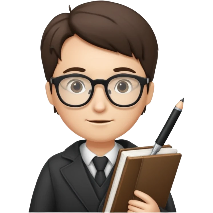 writer holding big pen and book, wearing glasses emoji