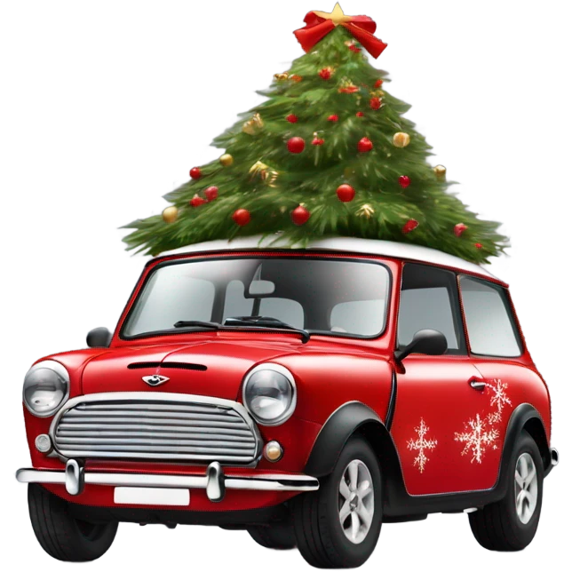 Red Mini Cooper clubman decorated for Christmas  emoji