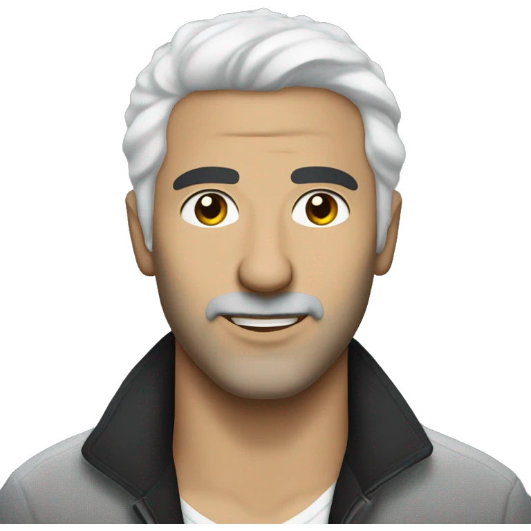 Create an emoji of singer Boaz Sharabi with some white hair and stubble instead of a beard emoji