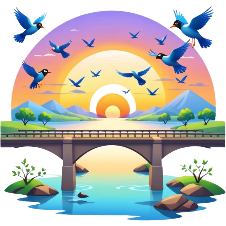 sunrise landscape with a bridge and birds emoji