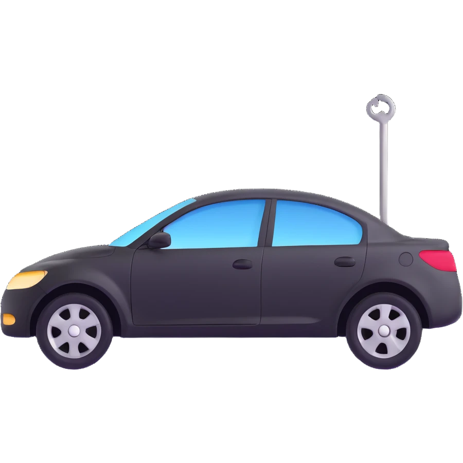 matte black minimalist car icon with a subtle rod or hook tool touching a visible dent, fine silver lines for contrast, simple and clean, focus on the dent repair emoji