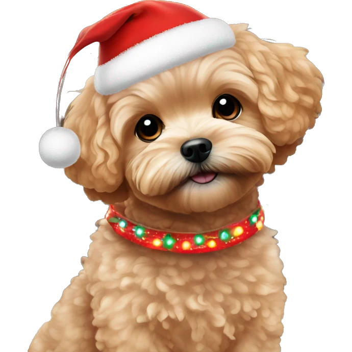 Red maltipoo with Christmas lights decorated around its neck emoji
