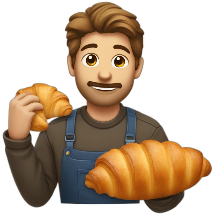 boulangère qui tient un croissant dans ses mains avec un visage croissant emoji