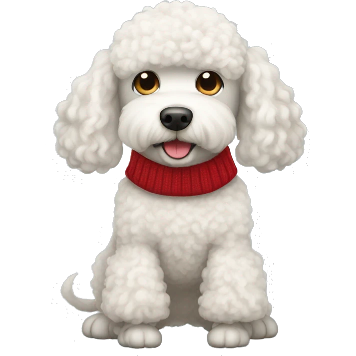 White poodle wearing a red sweater emoji
