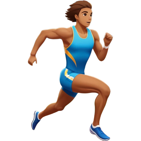 An icon featuring an athlete sprinting on a track, with powerful strides and determination. The background showcases a vibrant stadium with cheering fans, bright lights, and a clear sky. The athlete's motion is dynamic, emphasizing speed and competition. emoji