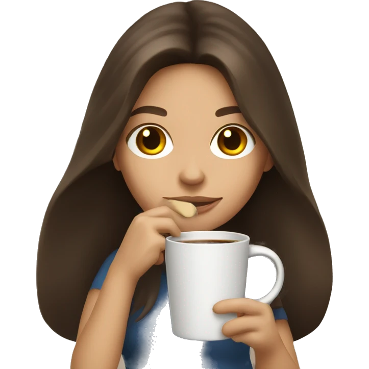 Long brunette hair girl holding a cup of coffee emoji