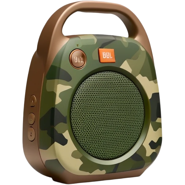 Ultra minimalist JBL Clip 4 speaker, simple geometric shape with basic camouflage pattern, iOS emoji style emoji