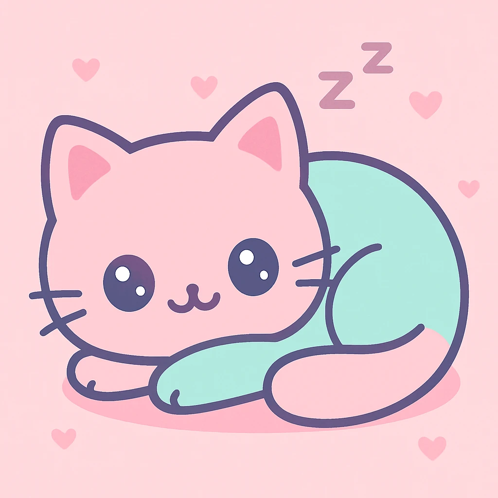 a cozy cat, sleeping peacefully, cute kawaii style emoji