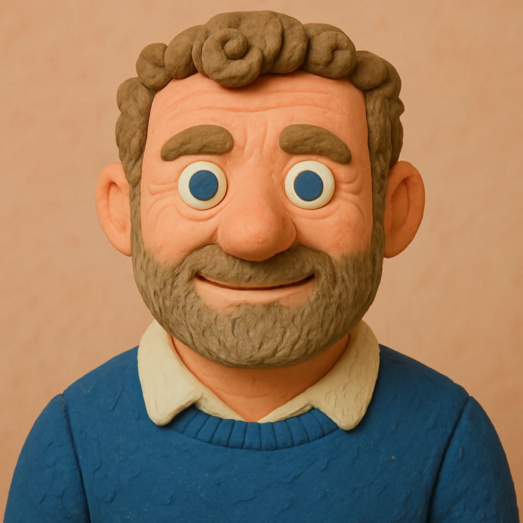 Make this portrait emoji more colorful with vibrant pastel tones, a friendly expression, visible clay texture, showing head and shoulders only in claymation style. emoji
