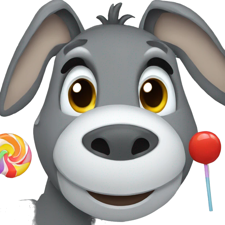 A donkey eating a lollipop emoji