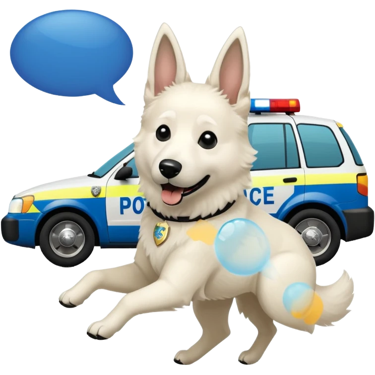 White belgian Shepard Runs away from police car and says "ACAB" emoji