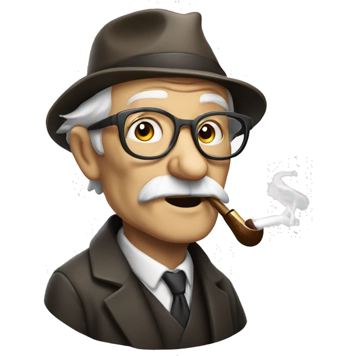 white old man with smoking pipe, glasses on for head emoji