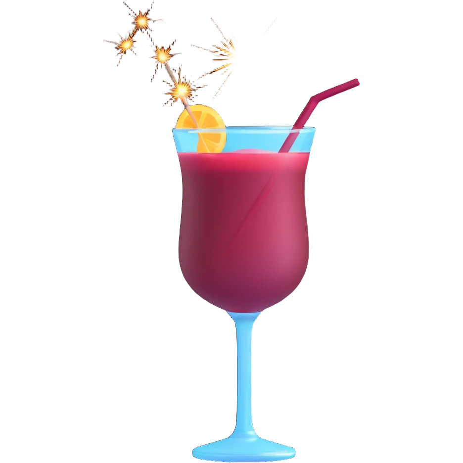 3D emoji style cocktail glass with burgundy drink and a sparkler emoji