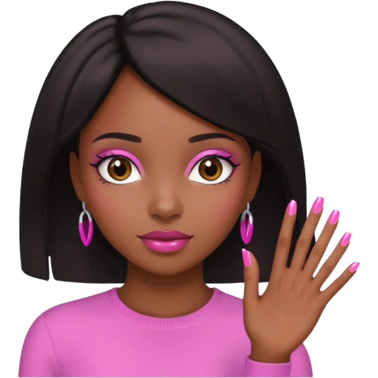 Black girl hand pink nails emoji