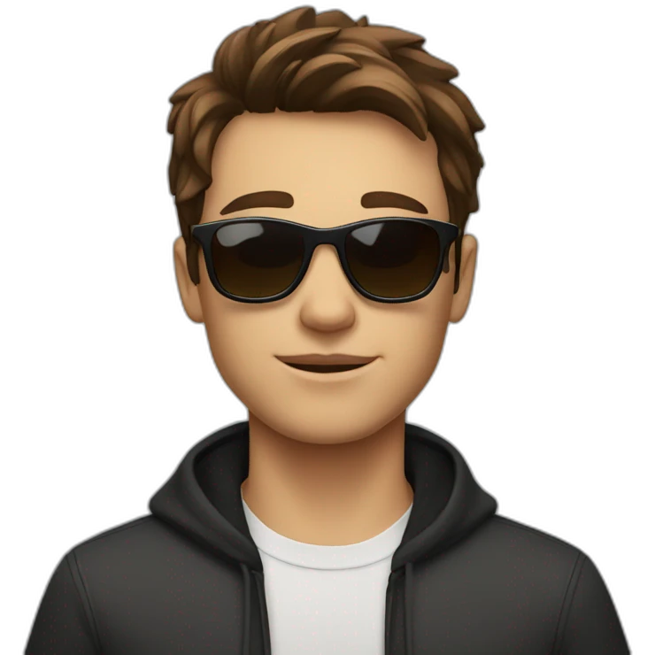 À young man with forward brown hair and black sun glasses emoji