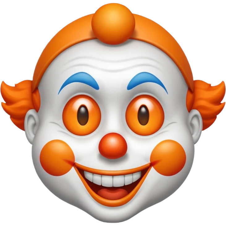 Make the clown emoji come up from the bottom, bounce, and land in the center. Then make it wink with the right eye, add a corrupted-file glitch effect, and finally make it disappear emoji