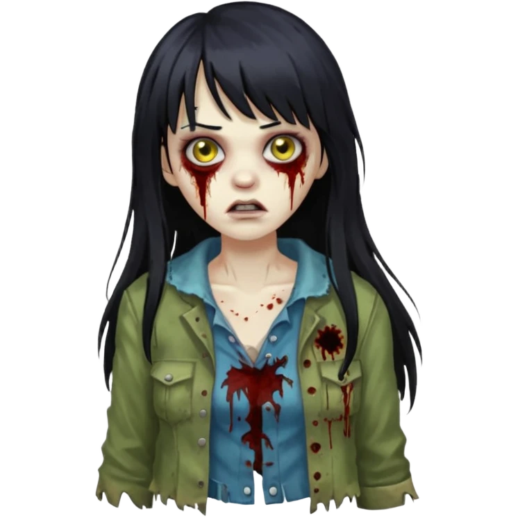 Faça uma mulher zumbi de franja cabelo longo preto 🧟‍♀️ emoji