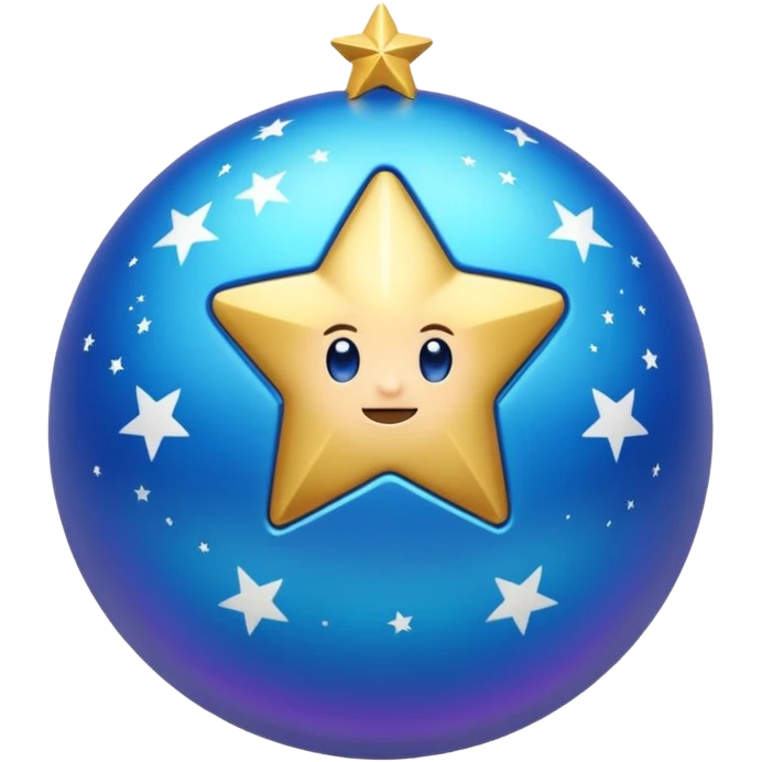 Uma esfera translúcida com reflexos roxos e azuis envolve uma estrela dourada brilhante no centro, criando um visual etéreo e futurista emoji