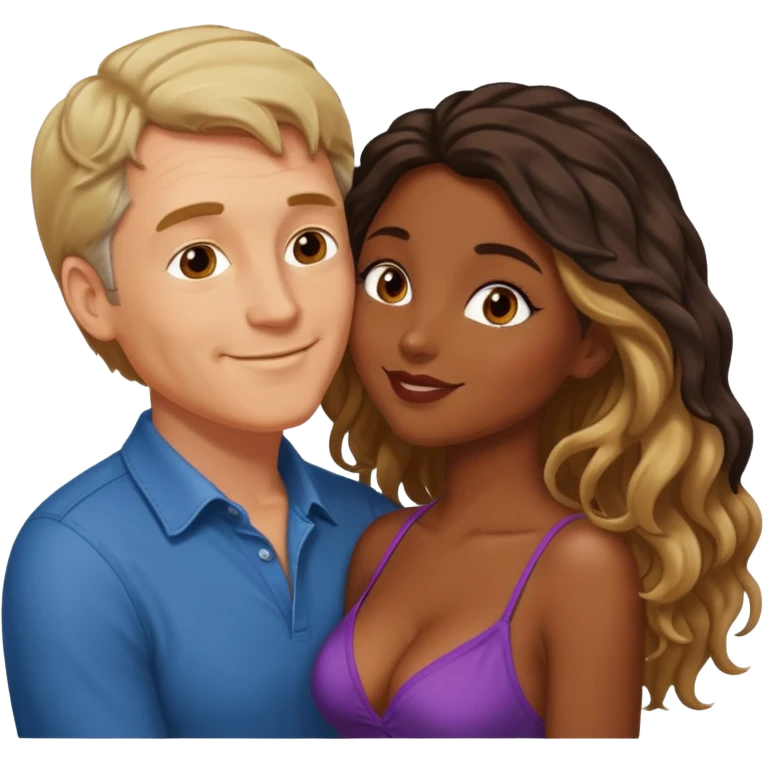 middle age white man kissing a sexy dark skin girl locks emoji