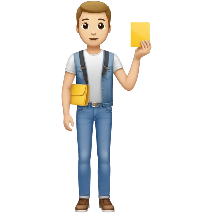 man in jeans holding a yellow card in one hand emoji