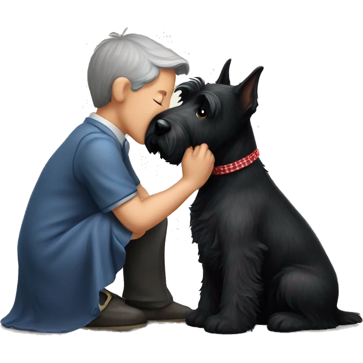 Senior black Scottish terrier kissing puppy Scottish terrier emoji