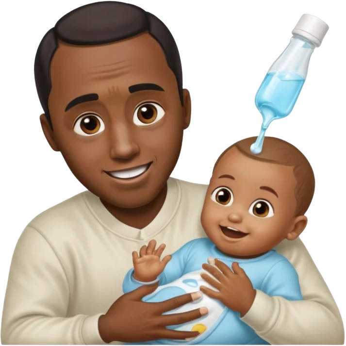 Sean “Diddy” Combs with baby oil and a very small infant and he’s pouring the baby oil on the baby and they have a scared face they’re really scared while diddy is happy emoji