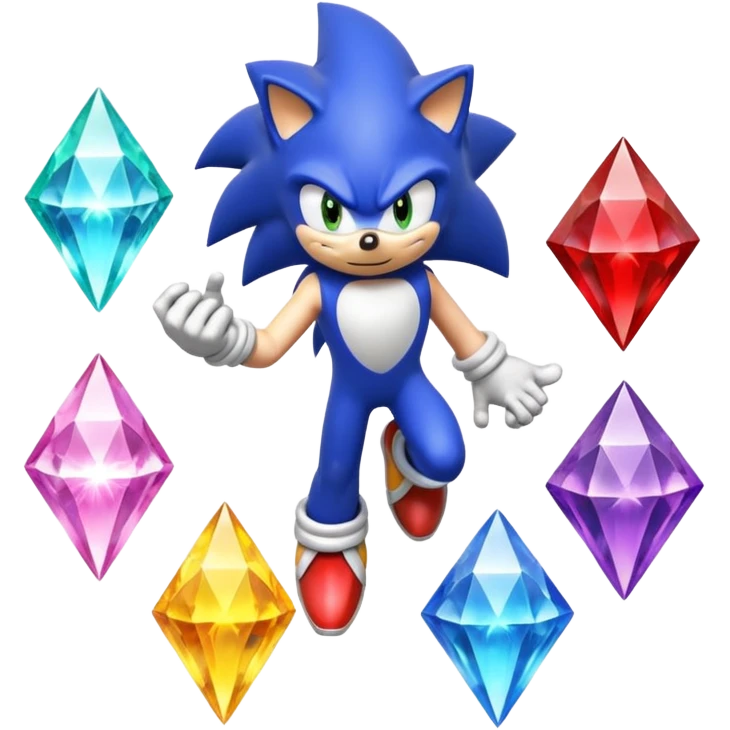 I want Sonic the hedgehog with the 7 chaos emeralds and the Goku aura transformation, where is the super Sonic aura Is a power 7 diamonds, red, blue, yellow, green, white, cyan and purple emoji