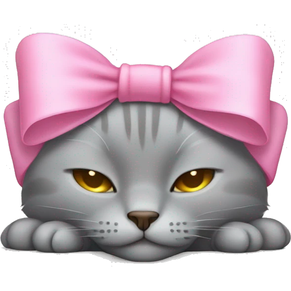 Gray cat sleeping with pink bow on head emoji
