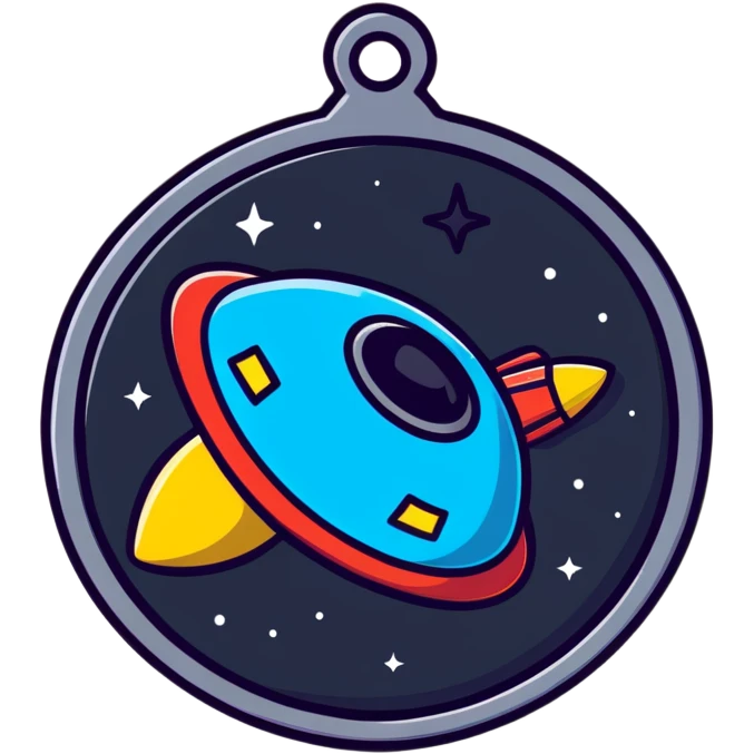 cartoonish medal for Star Citizen Hathor activity, sci-fi theme, metallic, includes a star and spaceship motif, playful and bold, suitable for in-game achievement emoji