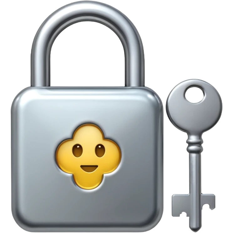 A chrome silver lock and key emoji, smooth metallic surfaces, glossy reflections, luxury swag vibe, minimal iOS emoji style, centered on clean white background emoji