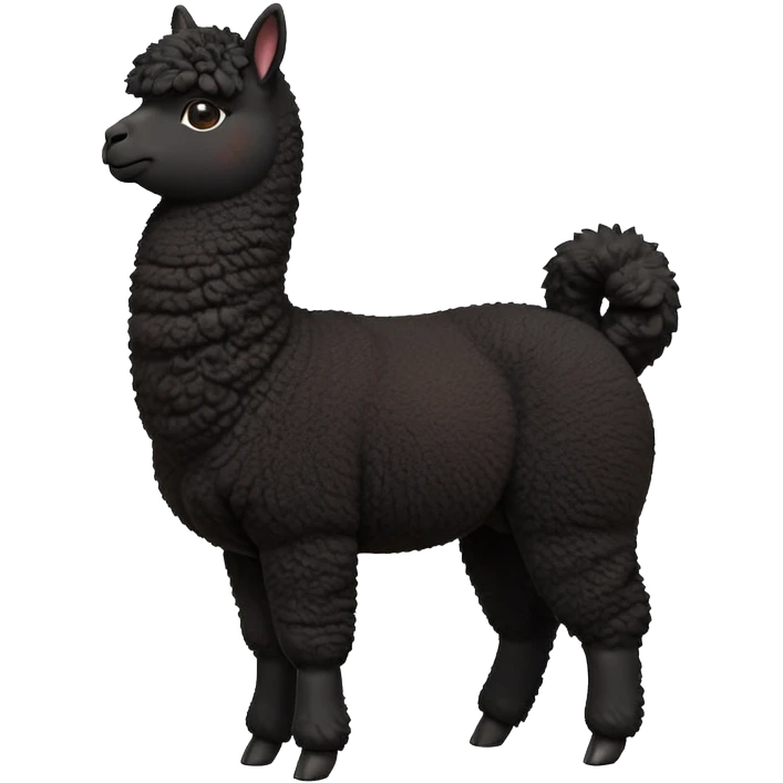 cinematic-[black alpaca]-realistic-full-body-standing-emoji,-tail-flicking-lazily,-head-tilted-dramatically,-curly-[black]-coat,-simplified-yet-realistic-focused-features,-highly-detailed,-glowing-with-an-almost-sarcastic-glow emoji