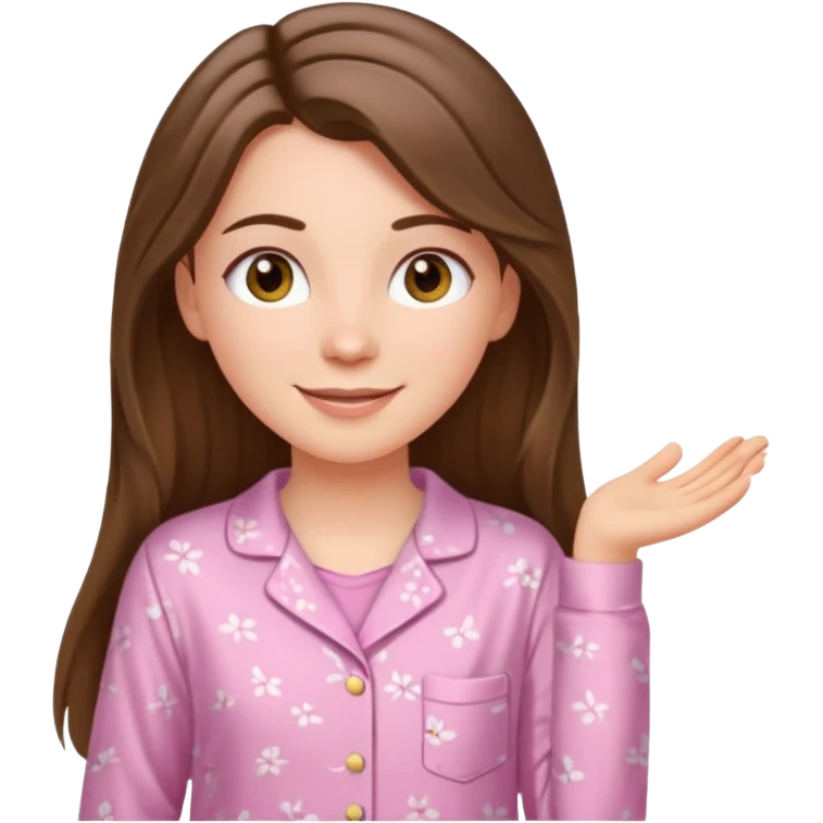 happy white long brunette hair girl with hazel eyes and in light pink pajamas emoji